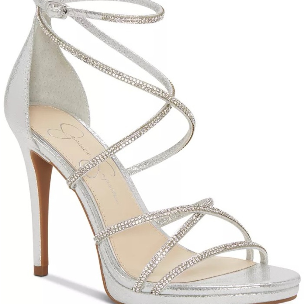 Jessica Simpson Jaeya Platinum Shimmer Sandal Heels